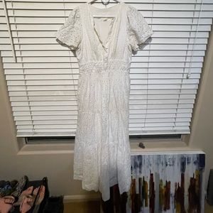 Maeve White Tea Length Dress